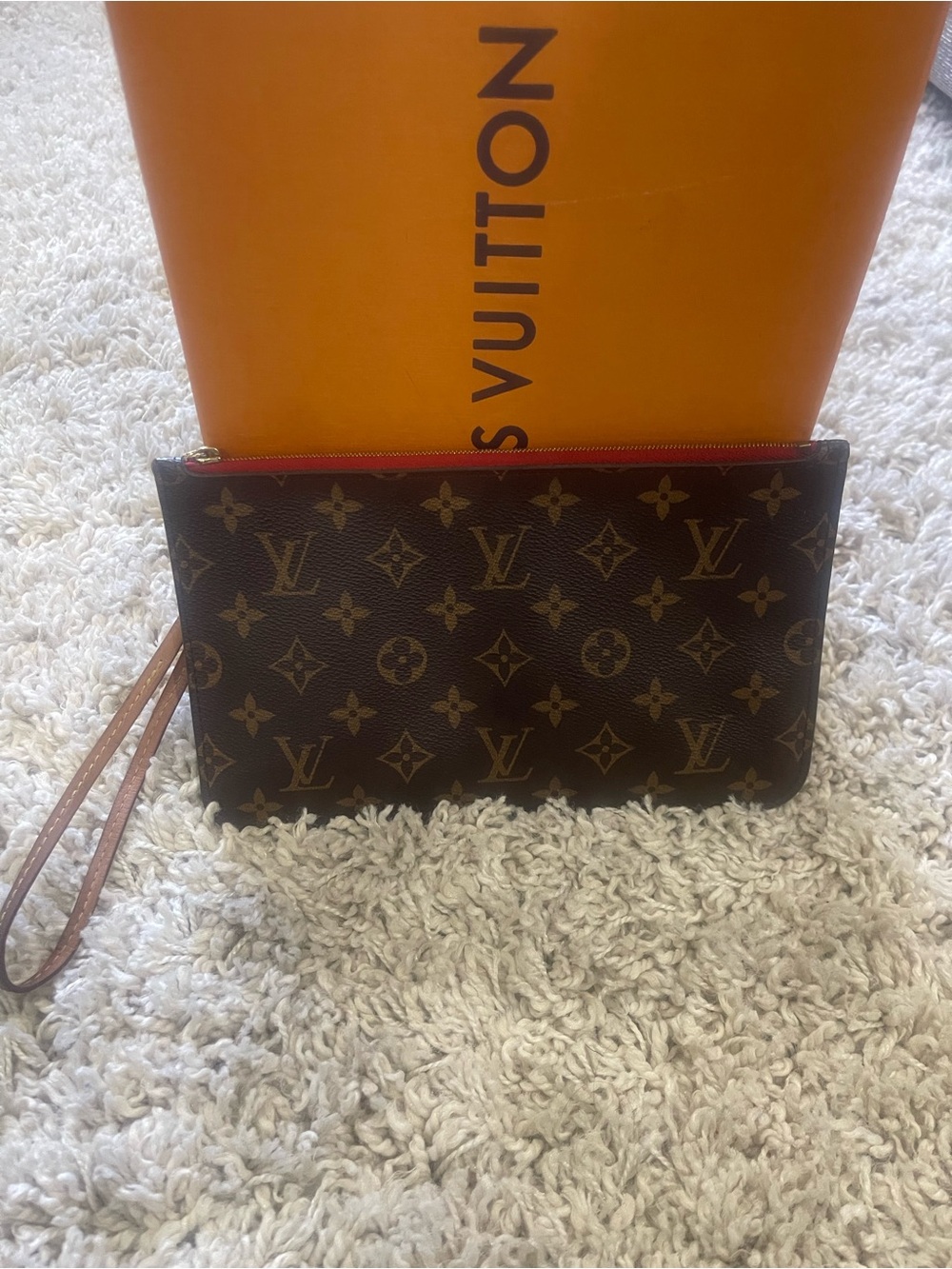 Louis Vuitton Monogram Neverfull Pochette Only- Brown with Red Interior